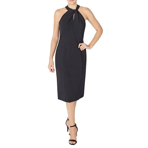 JULIA JORDAN Sheath Twist Halter Midi Dress sz 6 Black Stretch Crepe NWOT - Picture 1 of 10